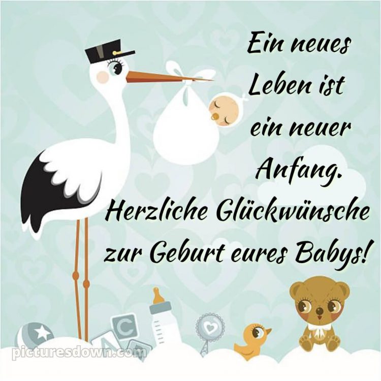 Glückwünsche zur geburt textvorschläge bild Storch kostenlos