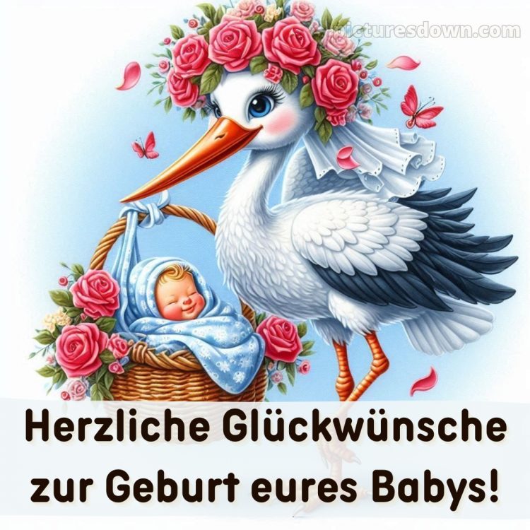 Herzlichen glückwunsch zur geburt bild Korb kostenlos