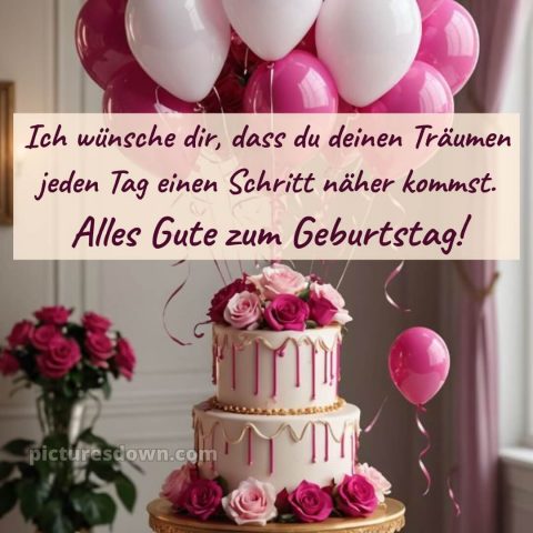 Alles gute zum geburtstag frau gif bild Torte und Rosen kostenlos