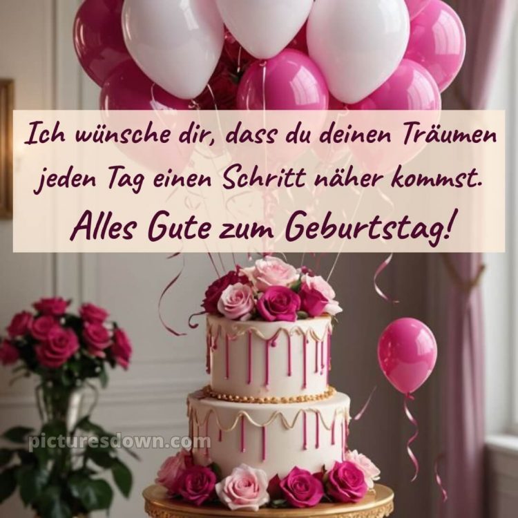 Alles gute zum geburtstag frau gif bild Torte und Rosen kostenlos